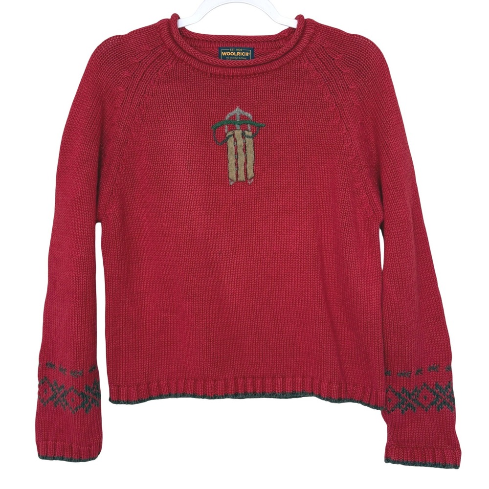 Vtg Woolrich Sled Sweater Womens M Ruby Red Ramie Cotton Cottagecore Goblincore